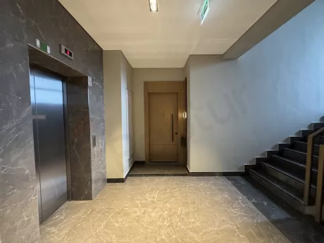 Modern design indoor elevator with stainless steel surfaces and digital control panel.