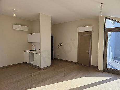 Elegant dining room set: Wooden table, chairs, and modern lighting