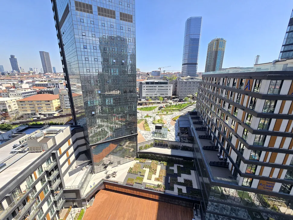 Panoramic city view taken from a high point in Sisli, covering the sky and the city skyline.