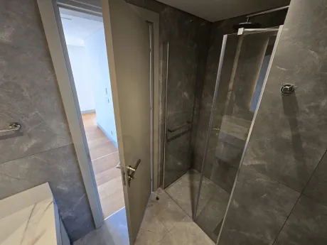 Interior view of a stylish bathroom with modern design