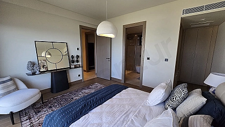 Spacious and modern bedroom area of a luxury villa in Bodrum.