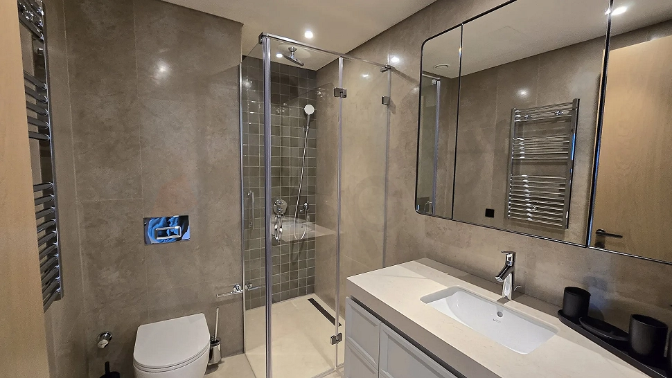 Modern and spacious bathroom area of the luxury villa in Bodrum.