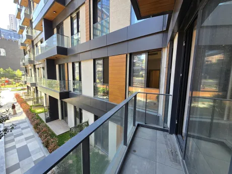 Spacious balcony of a modern residence apartment with a city view in Sisli