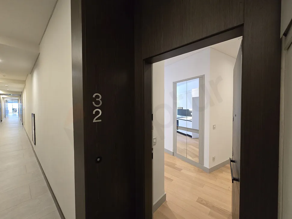 Entrance hall and front door view of a modern apartment.