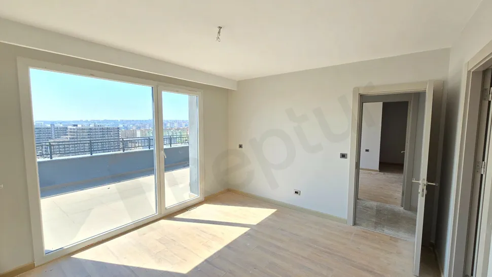 Modern and spacious bedroom interior view