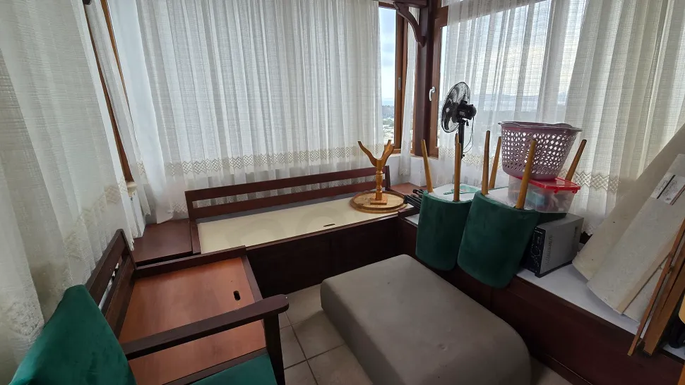 A spacious house balcony with a sea view in Bodrum
