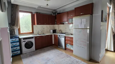 Bright kitchen design inside a modern and spacious house.