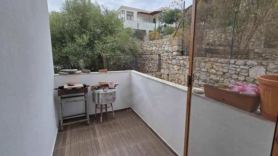 Spacious balcony area of a duplex apartment with sea view in Bodrum.