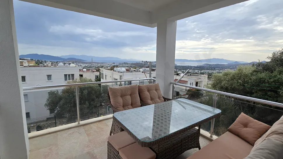 Spacious and airy duplex apartment terrace opening to a sea view in Bodrum.