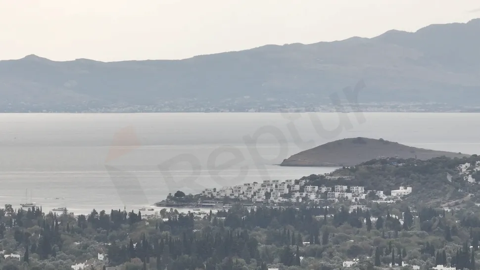 Panoramic view showing the deep blue sea and coastline in Bodrum.