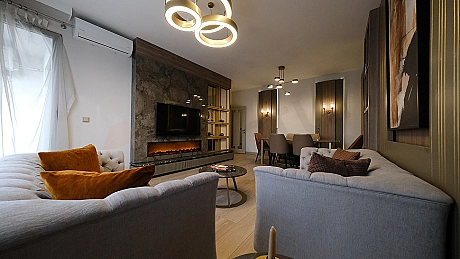 Furnished living room interior.