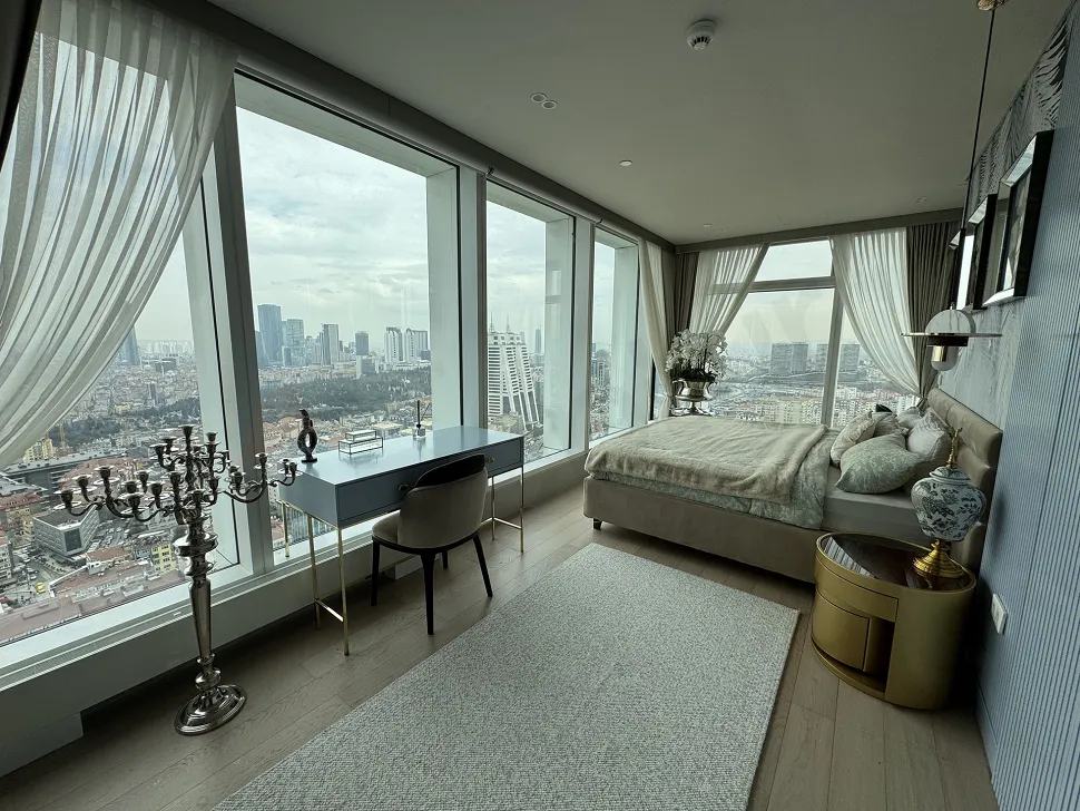 Elegant and comfortable bedroom interior decorated with modern furniture.