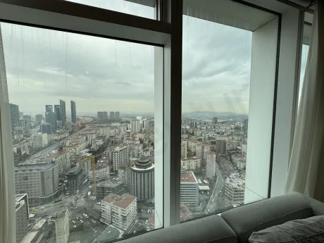 Wide-angle panoramic view of the Istanbul city skyline and skyscrapers