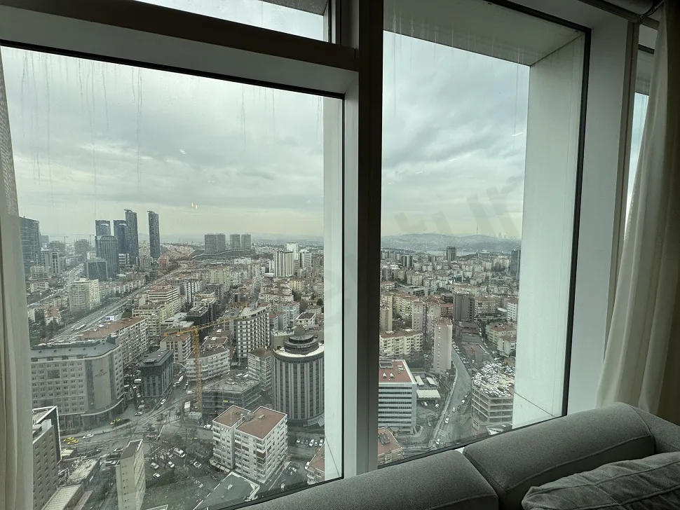 Wide-angle panoramic view of the Istanbul city skyline and skyscrapers