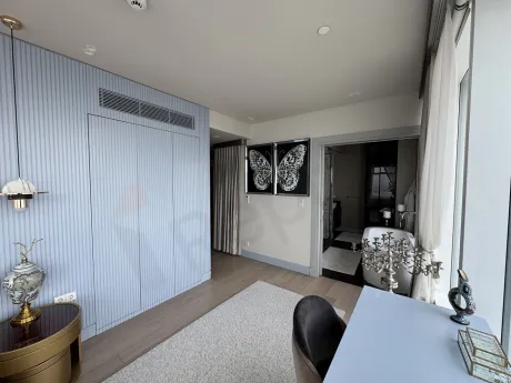 Modern decorated bathroom visual equipped with stylish fixtures and bathroom furniture.