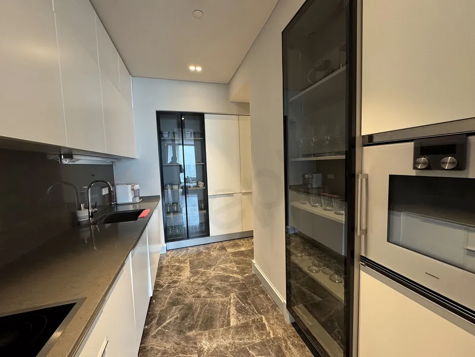 Modern and stylishly furnished kitchen design of a luxury 2+1 apartment in Sisli.