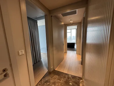 Elegant and aesthetic interior staircase design inside a modern apartment.