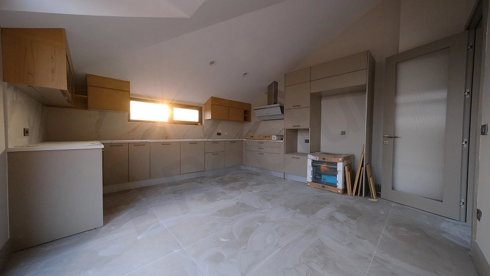 Modern kitchen countertop and cabinets