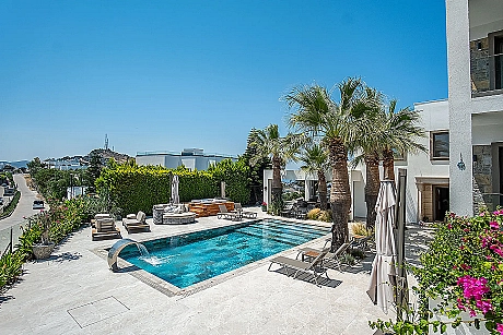 Outdoor swimming pool of a luxury mansion in Bodrum, Mugla.