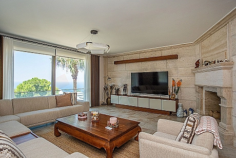 Interior of a spacious and bright living room.