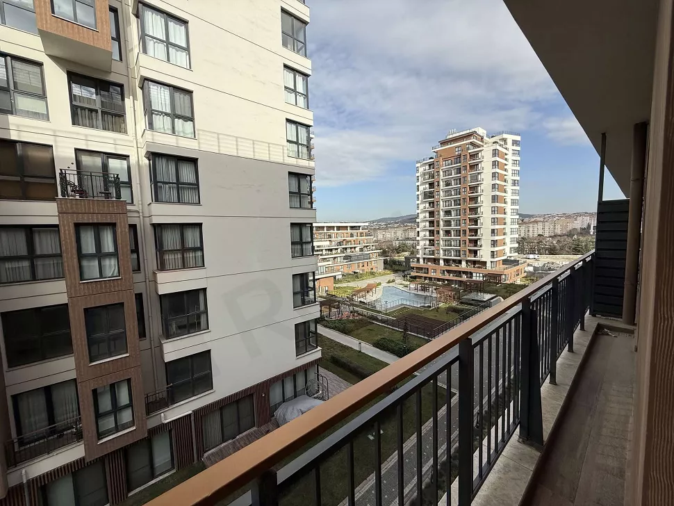 Spacious and airy balcony area of a 3+1 apartment located in Cekmekoy, Istanbul.