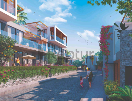 Contemporary style villas overlooking the reserve and lake with flamingos.