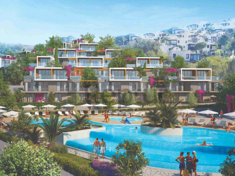 Contemporary style villas overlooking the reserve and lake with flamingos.