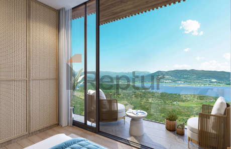Contemporary style villas overlooking the reserve and lake with flamingos.