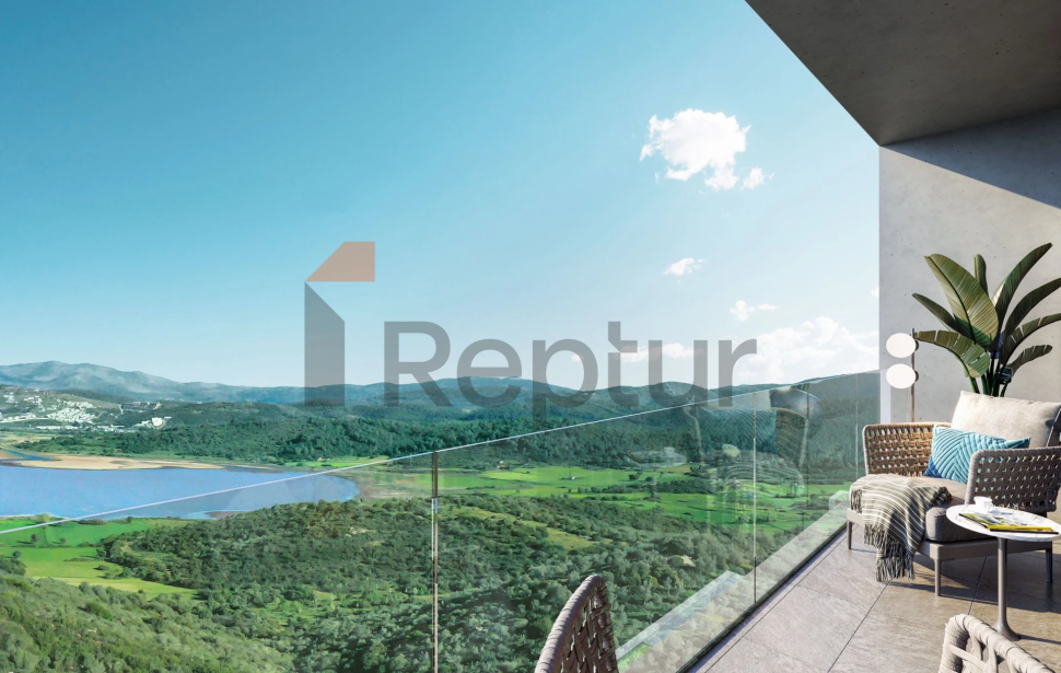 Contemporary style villas overlooking the reserve and lake with flamingos.