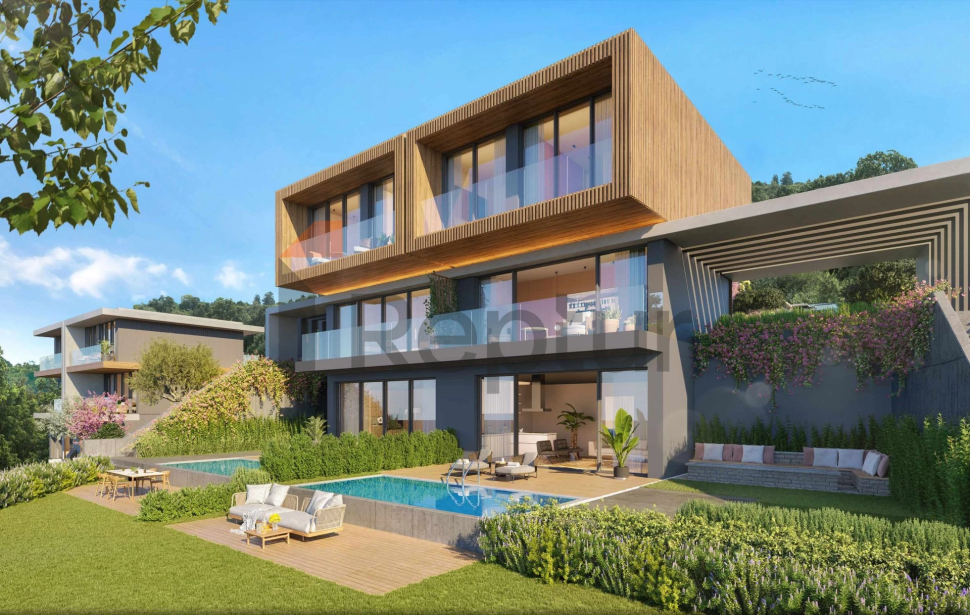 Contemporary style villas overlooking the reserve and lake with flamingos.