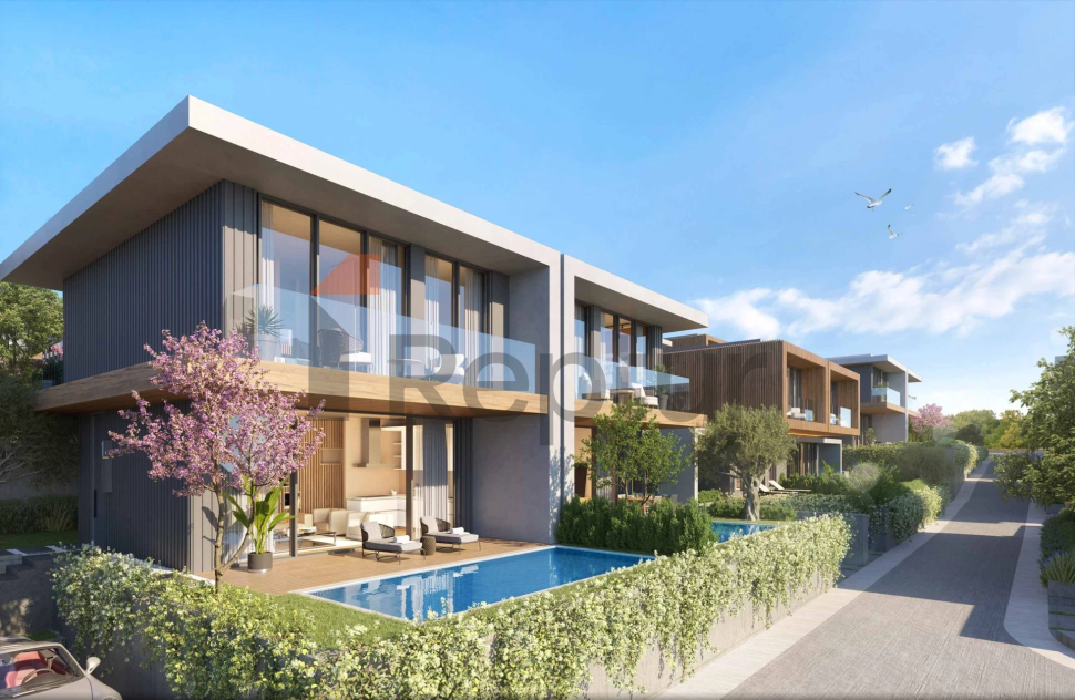 Contemporary style villas overlooking the reserve and lake with flamingos.