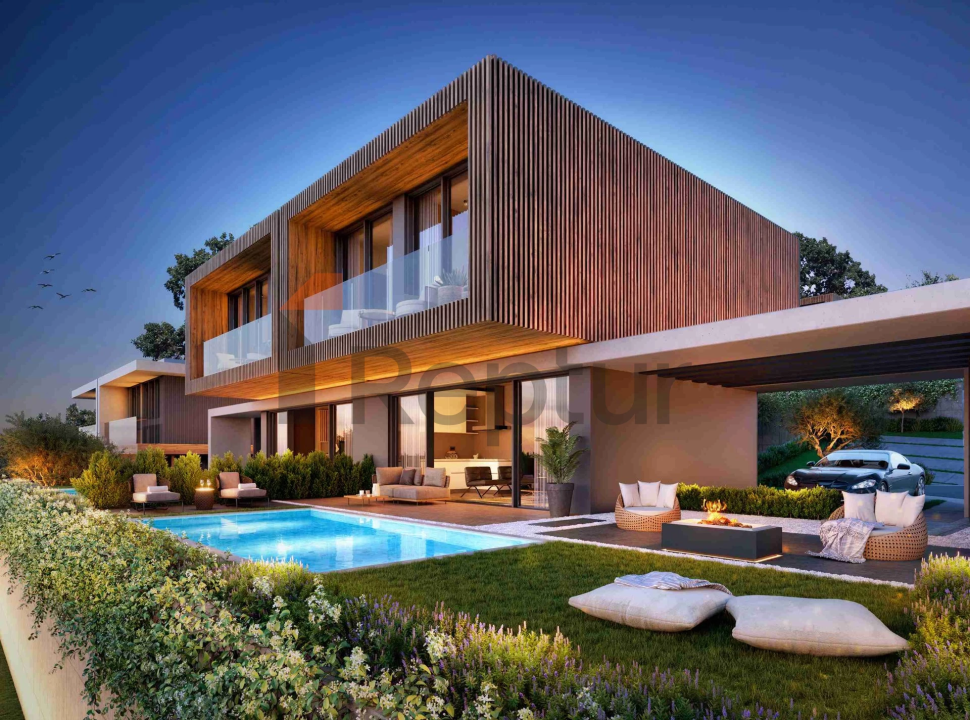 Contemporary style villas overlooking the reserve and lake with flamingos.