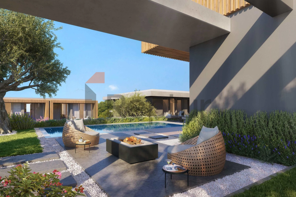 Contemporary style villas overlooking the reserve and lake with flamingos.