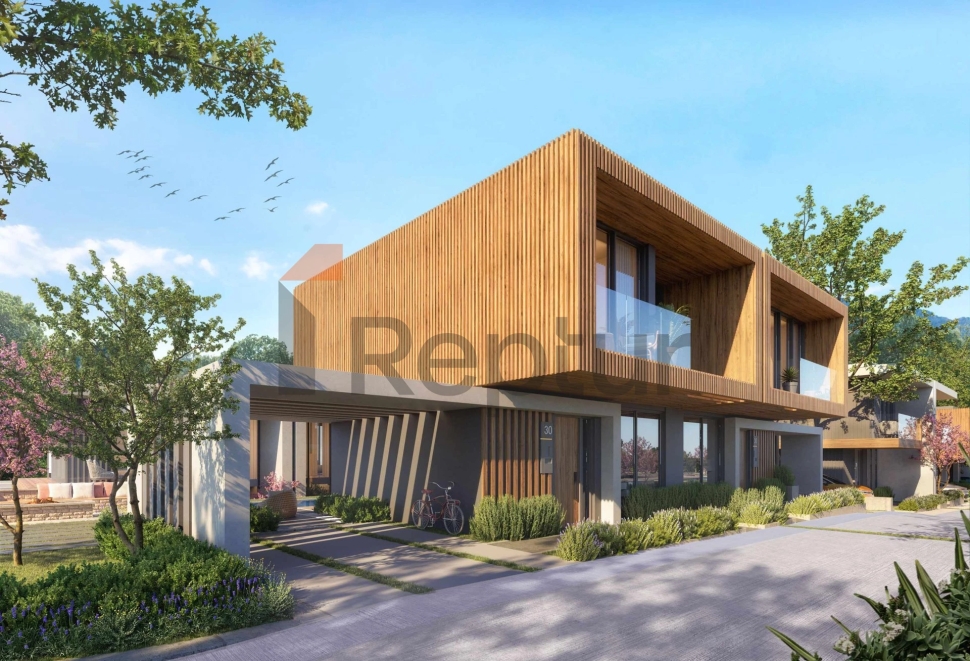 Contemporary style villas overlooking the reserve and lake with flamingos.