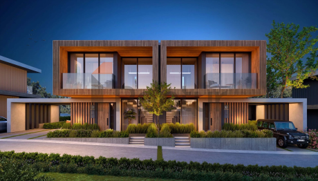 Contemporary style villas overlooking the reserve and lake with flamingos.