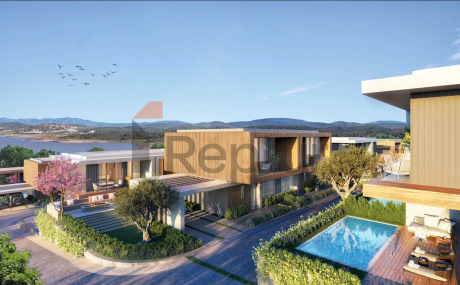 Contemporary style villas overlooking the reserve and lake with flamingos.