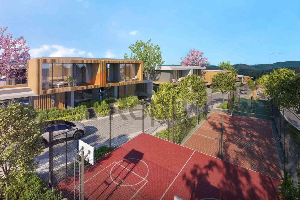 Contemporary style villas overlooking the reserve and lake with flamingos.