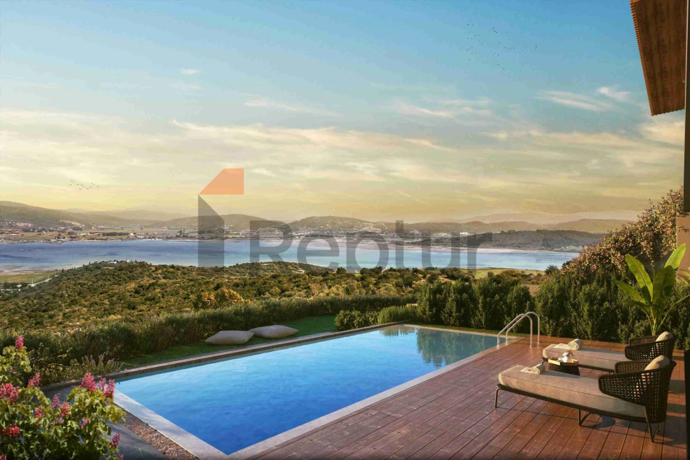 Contemporary style villas overlooking the reserve and lake with flamingos.