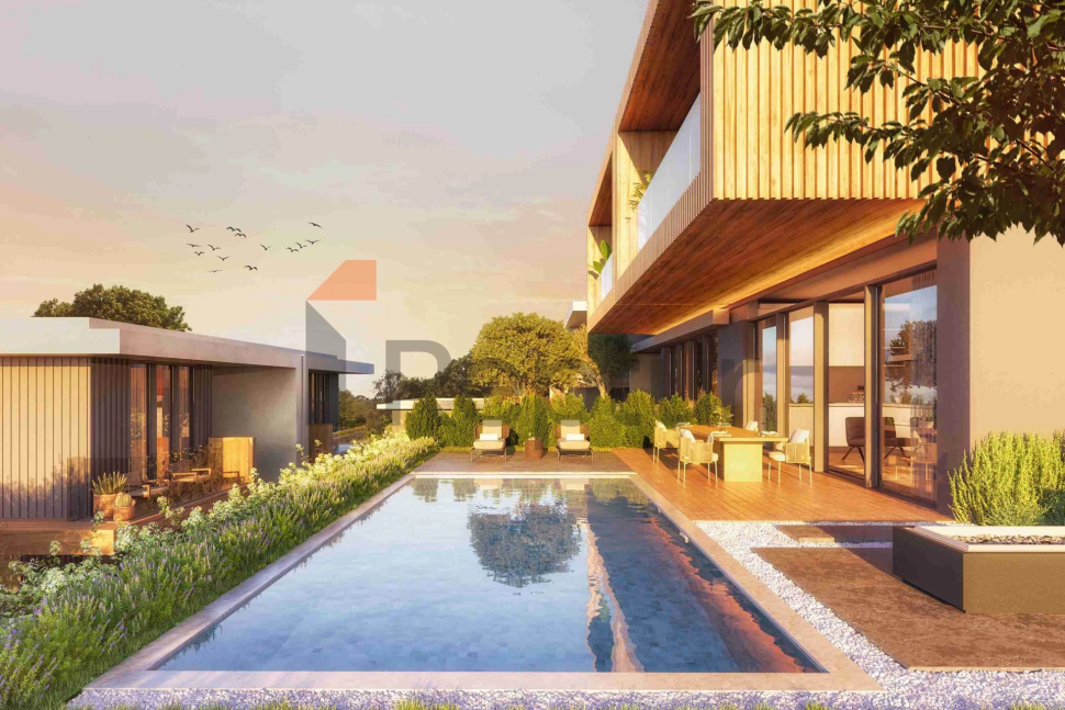 Contemporary style villas overlooking the reserve and lake with flamingos.