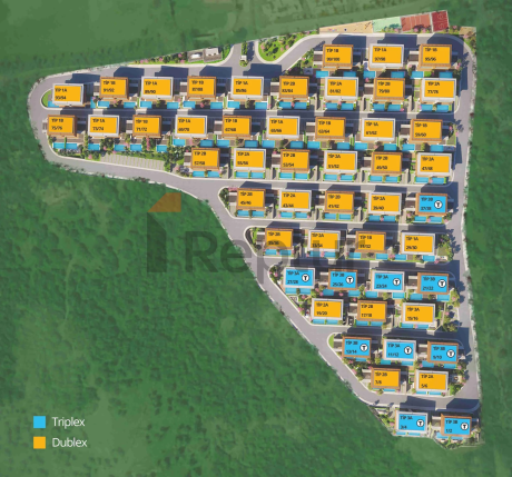 Contemporary style villas overlooking the reserve and lake with flamingos.