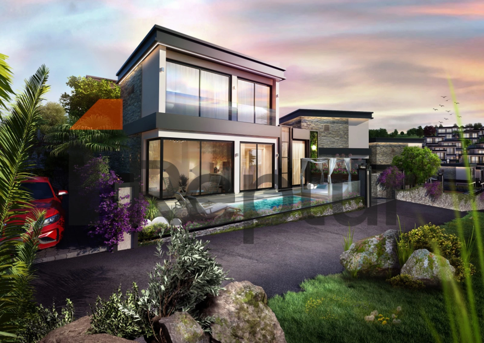 Villas in the picturesque area of Buazici, surrounded by dense greenery with a view of Lake Tuzla.