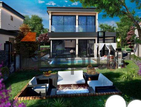 Villas in the picturesque area of Buazici, surrounded by dense greenery with a view of Lake Tuzla.